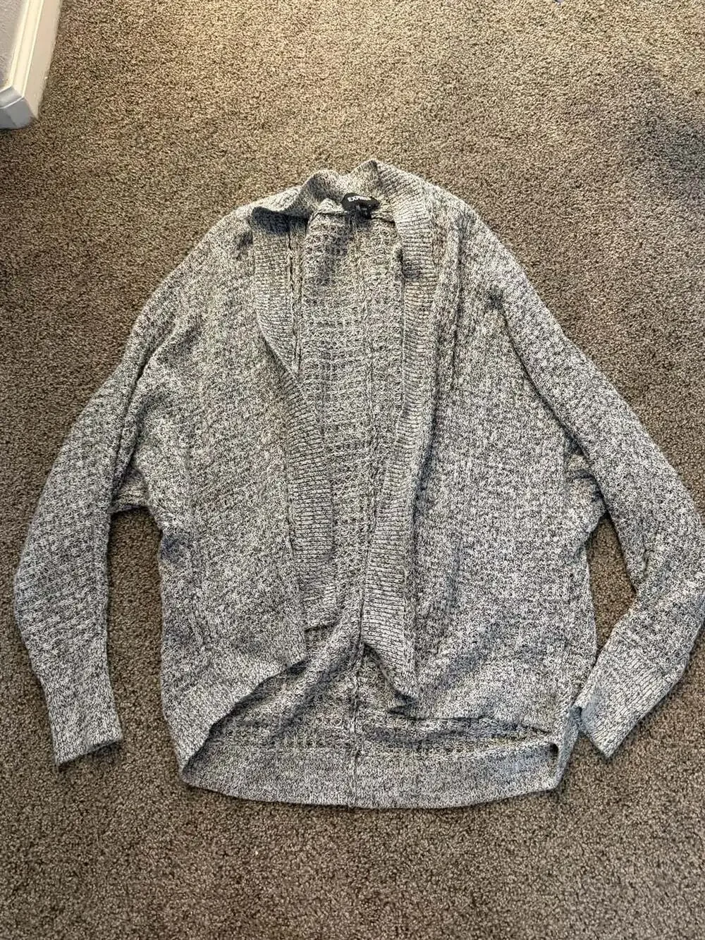 Express Women's Marled Grey and White Chunky Knit Open Front Cardigan